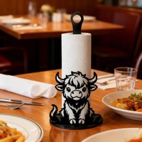 1Pcs Cute Cartoon Cattle Tissue Holder, Wooden Base Kitchen Towel Rack, Desktop Decoration Food Wrap Storage Rack