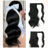18 Inch Heat Resistant Wavy Synthetic Hair Magic Tape Curly Ponytail Wrap Around Hair Extension for Daily Wear