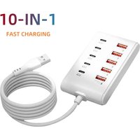 10-in-1 USB Splitter Socket USB 2.0 High Speed Data Transfer USB-C Docking Station Fast Charging Plug For Home Office Travel