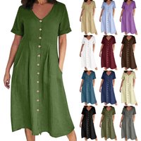Women New Loose Boho Button Pockets Vintage Ruffles Befree Summer Elegant Party Dress Summer Party Maxi Dresses