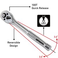 100 Teeth Quick Release Ratchet Handle Narrow Place Using Teeth More Than Normal Ratchet 1/4" 3/8" or 1/2" Drive