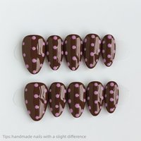 10pcs Handmade Brown Pink Polka Dot Press on Nails Almond Full Cover Wearable Reusable Sweet False Nails 2026