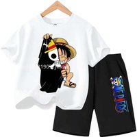 Summer Children Short Sleeve Clothes Set Anime Boy Girl T Shirt Shorts 2pcs One Piece Kids Outfit Chopper Luffy Tracksuit Suit