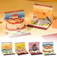 3D Memo Pad Ancient Architecture Paper Carving Art Notepad With Pen Holder 3D Non-stick Sticky Note DIY Paper Notes