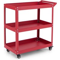 Sturdy 3-Tier Metal Tool Cart with Lockable Wheels, Red - Ideal for Workshop, Garage, Kitchen Storage