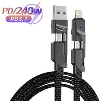 4in1 Type C to Type C 66W Mecha Style Fast Charging Cable for iPhone Samsung Xiaomi Redmi POCO OnePlus USB A to USB C Data Cord