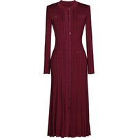 Three Colors High-quality New Elastic Knitted Fabric Hollowed Out Single Breasted Round Neck Long Sleeved Slim Fit Women Dress