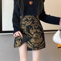 Retro Jacquard Embroidered A-shaped Skirt Women's Spring and Summer New Chinese Fashion Irregular Split Black Buttock Skirt