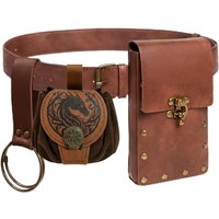 4pcs Medieval Viking Costume Accessories Retro Leather Waist Belt with Fanny Pack Portable Coin Purse Skirt Hike Clip for Renaissance Fairs Cosplay Party