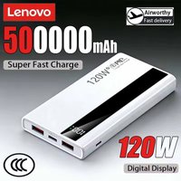 Lenovo 500000mAh 120W High Capacity Power Bank Fast Charging Powerbank Portable Battery Charger For iPhone Samsung Xiaomi Huawei