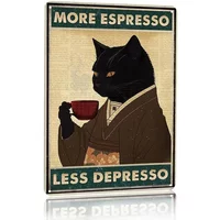 Vintage Black Cat Coffee Poster More Espresso Less Depresso Wall Sign Novelty Metal Tin Sign Home Vintage Art Decor Iron Paintin