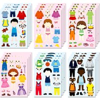 6/12PCS DIY Dress up Puzzle Stickers for Cartoon Characters with Different Skin Colors Clothing Expression Funny Sticker