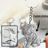 Pet Memorial Keychain Custom Photo Laser Engraved Stainless Steel Dog Cat Silhouette Personalized Remembrance Gift for Pet Lovers