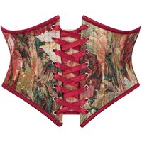 Red Floral Pattern Lace Up Waist Trainer Zipper Underbust Corset Medieval Clothes Woman Bustier Top Steampunk Gothic Corselet