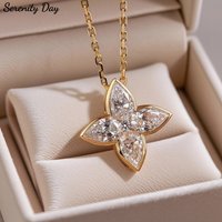 2.1ct Four-Leaf Clover Pear Moissanite Pendant Necklace Women Gift Solid S925 Silver D Color Lab Diamond Dainty Necklace Jewelry