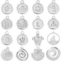Titanium Steel Charm Silver Color Sea Animal Starfish Tail Sea Wave Shape Stainless Steel Charms For Jewelry Making Bulk Pendant