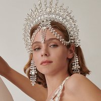 New Geometric Crown Headband Multi-Layer Rhinestone Headwear Statement Crystal Hair Jewelry Women Stage Performance Accessories