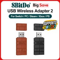 8BitDo USB Wireless Bluetooth Adapter 2 Receiver for NS Switch 1, 2 PS1 Mini Windows for PS4 PS5 Xbox Series X/S Handle
