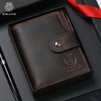 SCHLATUM Genuine Leather Men Business Wallet RFID Men Card Id Holder Coin Purse Travel Wallet Anti-theft Swipe