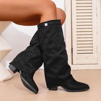 Women's Pointed Square-heeled Sleeve High Boots in Autumn and Winter Retro Suede Anti-slip Casual Fashion Boots Zapatos Mujer