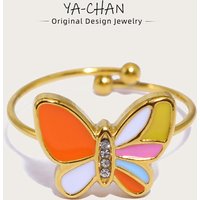YACHAN Colorful Enamel Butterfly Stainless Steel Rings for Women Creative Cute 18K Gold Plated Jewelry Waterproof