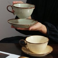 Retro Kiln-turned Underglaze Ceramic Coffee Cup and Saucer Mid-century Style Simple Latte Mug Mug Afternoon Tea Cup Snack Saucer