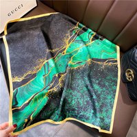 Elegant Vintage Inspired Green Women's Scarf Lightweight Windproof Satin Silk Feel Square Neck Scarf With Geometric Pattern