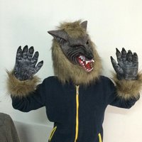 2023 Cosplay silicone Wolf Head Hair Mask Gloves, Unisex Novelty Animal Full Mask Halloween Role Play Fancy Dress Party Costume