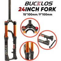 BUCKLOS 24Inch Bike Air Fork Travel 120mm Disc Brake Air Suspension Fork 28.6mm Tube XC AM MTB Air Fork Thru Axle/Quick Release