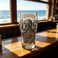 Nautical Octopus Kraken Print Glass Mug, Retro Pirate Style Whiskey Cocktail Glass, Barware for Home Party, Drinking Cup Decor