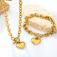 Stainless Steel Trendy Personalized Heart Pendant Necklace Bracelet Jewelry Set for Girls OT Chain New Gothic Accessories