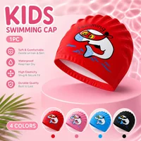 New Cute Children's Swimming Cap Cartoon Animal Dolphin Swimming Cap, PU Material High Elastic, Protect Ears, Swimming Accessory