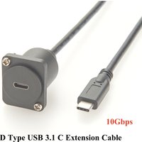 D Type USB 3.1 C Panel Mount Extension Cable 10Gbps USB XLR Flush Chassis Mount Male to Female Cable for Car Truck Boat