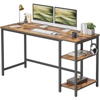 Rustic Brown Small Study Writing Table with Storage Shelves, 120x50 cm Simple PC Desk