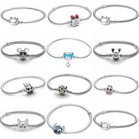Minnie Mickey Donald Duck Original 925 Silver Plated Bracelets Love Heart Clasp Bead Charm Bracelet For Women DIY Jewelry Gifts