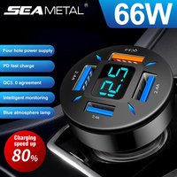 SEAMETAL 66W Car USB Charger Super Charge Phone Charger in Car Cigarette Lighter Adpater 4-Port Fast Charging for Smartphone