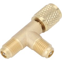 Conditioner Quick Coupler Tee Adapter with Valve Core Brass 1/4in SAE Sturdy Structure HAVC Tee Adapter for R22 R12 R134