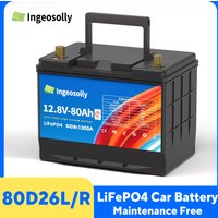 80D26L/R 12V 80Ah Auto LiFePO4 Batterie 1300CCA mit 200A BMS Lithium-Eisenphosphat-Starterbatterie Wartungsfreie Starterbatterien für Autos