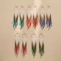 Bohemia Rice bead earrings Colour Long tassels Hand weaving Personality Ethnic style Retro Versatile Simplicity Beaded earrings