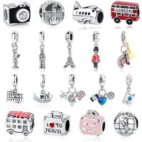 Original 925 Sterling Silver Charms Camera Suitcase London Bus Pendant Beads Fit Bracelets Necklaces Jewelry For Women