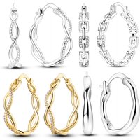 Hoop Earrings 925 Sterling Silver Sparkling Classic Chain Earring with Zirconia For Women Man Jewelry Fashion Wedding Party Gift