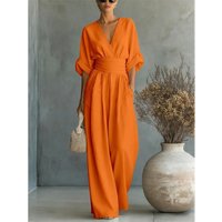 Women's Jumpsuit Fashion High Waist V-neck Jumpsuits for Woman Sexy White Office Wide Leg Trousers Overalls Vacation Outfit New