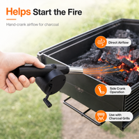 Manual BBQ Blower Hand Crank Barbecue Fan Fire Starter Air Blower for Charcoal Grill Picnic Camping Outdoor Cooking Tool Kit
