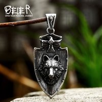 Beier Stainless Steel retro Viking wolf Pendant fine details Punk wolf tooth style Chain Necklace men Jewelry BP8-836