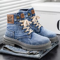 New Spring and Autumn Style Durable High-Top Denim Cool Versatile Men's Boots Lightweight Thick-Soled Trendy Outdoor Men's Shoes