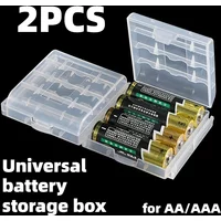 2pcs Universal Battery Storage Boxes for AAA/AA Plastic Storage Box Cover for Battery Transparent Battery Organizer Container