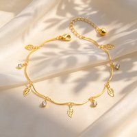 Gold Color Leaf Butterfly Zircon Anklet for Women, Exquisite Fashion Adjustable Chain Ankle Bracelets, Elegant Foot Jewelry