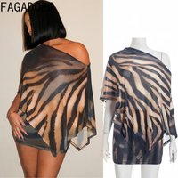 FAGADOER Sexy Claw Print 2 Pieces Set for Woman Outfits Off Showlder Irregular Sleeves Crop Top and Skirt Female Streetwear New