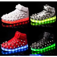 High-Top Round-Toe Punk Style Shoes for Men with Rivets Breathable Magic Tape Closure Color Youth Fashion Bar Performance