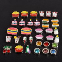 20Pcs/Lot Mini Funny Food Hamburger Popcorn Ice Cream Beads For Jewelry Making Cute Cupcake Drinks Floating Locket Charms Bulk
